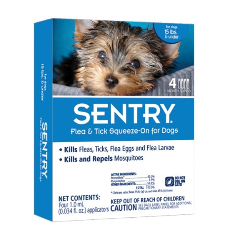 0073091024200 - SENTRY 4 COUNT FLEA AND TICK SQUEEZE-ON FOR DOGS UNDER 15-POUND