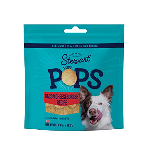 0073101004055 - STEWART FREEZE DRIED DOG TREATS, PUFFPOPS BACON TREATS FOR DOGS, MADE IN USA WITH REAL BACON, NATURAL, LIMITED INGREDIENT BACON DOG TREATS, BACON CHEESEBURGER RECIPE, 2.8 OUNCES, RESEALABLE POUCH