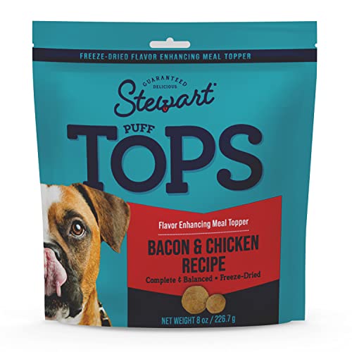 0073101004130 - STEWART FREEZE DRIED DOG FOOD TOPPER, PUFFTOPS, MADE IN USA WITH REAL BACON, HEALTHY, NATURAL, DELICIOUS DOG FOOD TOPPERS FOR PICKY EATERS, BACON AND CHICKEN RECIPE, 8 OUNCES, RESEALABLE POUCH