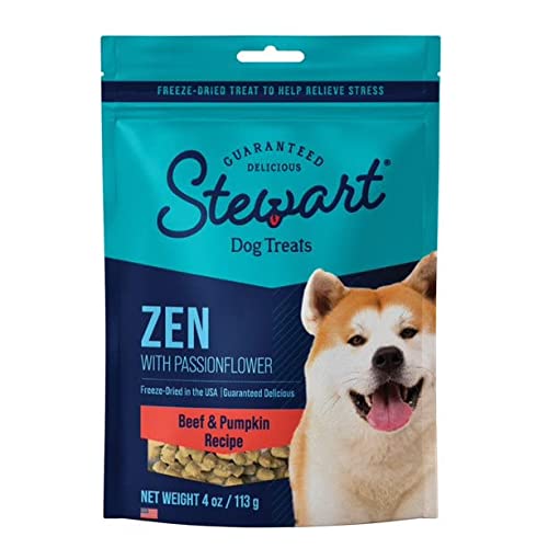 0073101004147 - STEWART FREEZE DRIED DOG TREATS, ZEN CALMING DOG TREATS FOR STRESS RELIEF, NATURAL, LIMITED INGREDIENT, GRAIN FREE, DOG ANXIETY RELIEF TREATS, BEEF & PUMPKIN RECIPE, 4 OUNCES, RESEALABLE POUCH