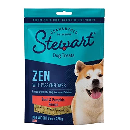 0073101004154 - STEWART FREEZE DRIED DOG TREATS, ZEN CALMING DOG TREATS FOR STRESS RELIEF, NATURAL, LIMITED INGREDIENT, GRAIN FREE, DOG ANXIETY RELIEF TREATS, BEEF & PUMPKIN RECIPE, 8 OUNCES, RESEALABLE POUCH