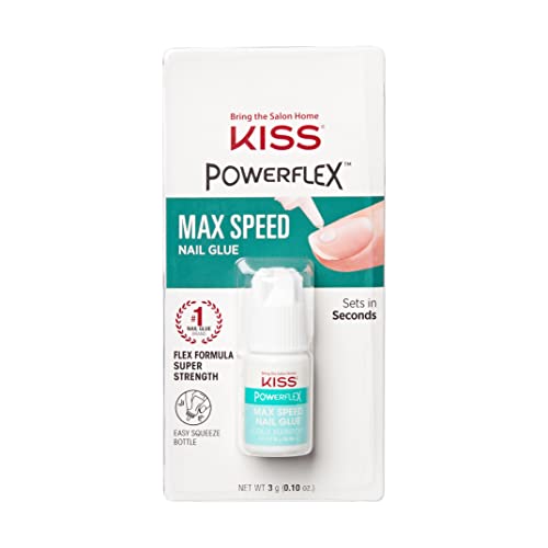 0731509626483 - KISS POWERFLEX MAXIMUM SPEED NAIL GLUE - FAST DRYING ADHESIVE FOR GLUE-ON NAILS & REPAIRS WITH NOZZLE TIP APPLICATOR, IDEAL FOR TIPS & WRAPS, NET WT. 0.10 OZ (3G)