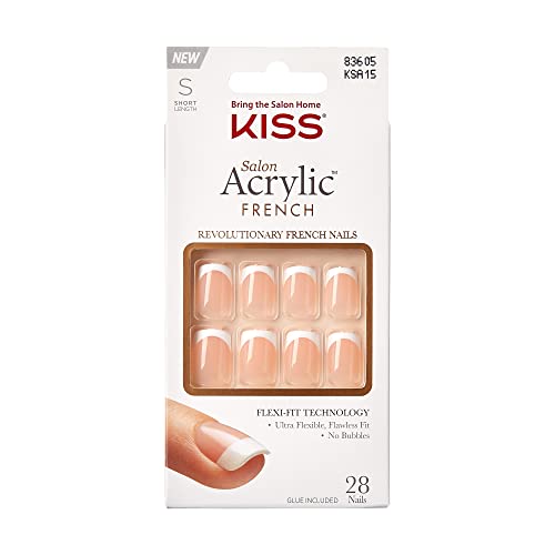 0731509836059 - KISS SALON ACRYLIC FRENCH FRENCH MANICURE FAKE NAILS KIT - BONJOUR, SHORT - ACRYLIC INFUSED TECHNOLOGY, STRONG, PROFESSIONAL, SALON QUALITY, FLAWLESS DIY MANICURE, BUBBLE FREE, DURABLE | 28 COUNT