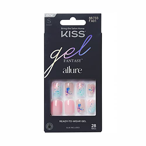 0731509887334 - KISS GEL FANTASY ALLURE READY-TO-WEAR FAKE NAILS – SHORT, SQUARE - VARIATION, SALON QUALITY, SMUDGE PROOF, WATERPROOF, DURABLE, WEARABLE, FLEXIBLE, CHIP PROOF, GORGEOUS & SHINY | 28 COUNT