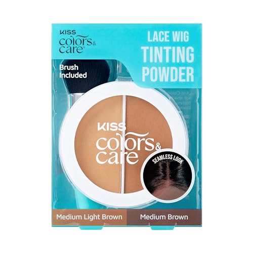 0731509897494 - KISS COLORS & CARE LACE WIG TINTING POWDER & BRUSH, 2 BROWN SHADES, OIL CONTROL POWDER, MATTE FINISH, VEGAN, CRUELTY FREE, HYALURONIC ACID & COCONUT EXTRACT INFUSED, 8G (0.28 OZ.) - LIGHT DUO