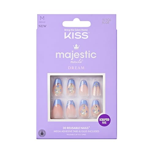 0731509919066 - KISS MAJESTIC, PRESS-ON NAILS, 2G GLUE INCLUDED, THE QUEEN, LIGHT BLUE, MEDIUM SIZE, COFFIN SHAPE, INCLUDES 30 NAILS, 2 MANICURE STICK, 1 MINI FILE, 2 PREP. PAD, 2 ADHESIVE TABS, INSTRUCTION SHEET