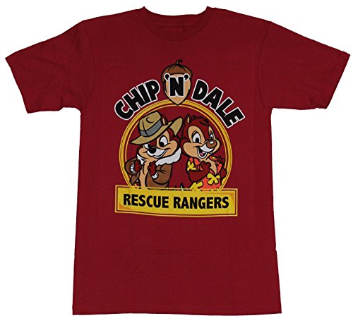 0731519158240 - CHIP N DALE MENS T-SHIRT - RESCUE RANGERS CIRCLE LOGO BACK TO BACK (EXTRA LARGE) MAROON