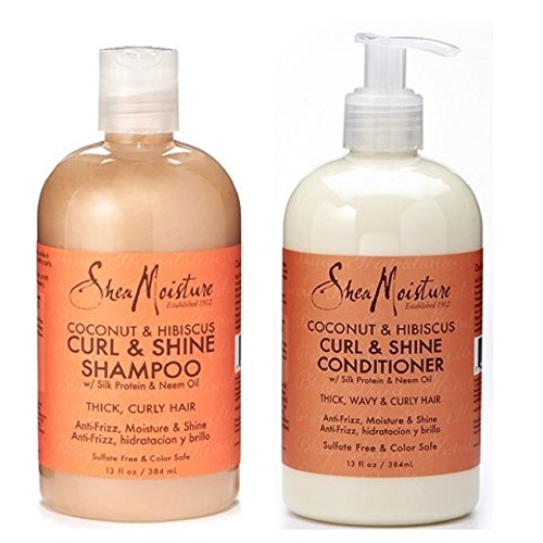 0731840366642 - SHEA MOISTURE COCONUT & HIBISCUS CURL & SHINE SHAMPOO AND CONDITIONER SET W/SILK PROTEIN AND NEEM OIL 13 OZ BOTTLES