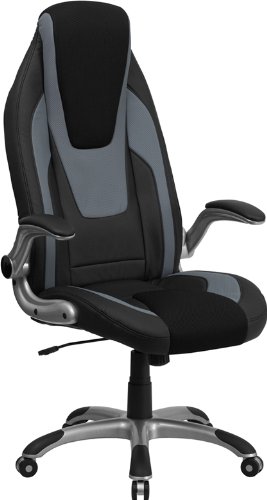 7318531069513 - FLASH FURNITURE CH-CX0326H02-GG HIGH BACK BLACK/GRAY VINYL EXECUTIVE OFFICE CHAIR WITH BLACK MESH INSETS/FLIP UP ARMS
