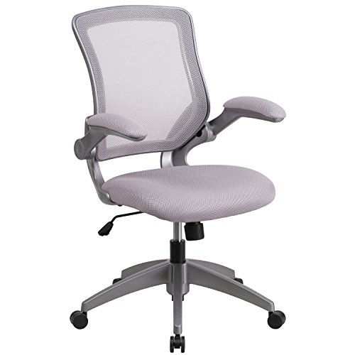 7318596274495 - FLASH FURNITURE MID-BACK MESH SWIVEL TASK CHAIR WITH FRAME AND FLIP-UP ARMS, SIZE, GRAY