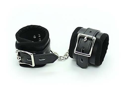 0732130803649 - GENERIC SM BLACK SOFT LEATHER HANDCUFFS BODY RESTRAINT WITH LOCK SEX TOYS FOR COUPLES