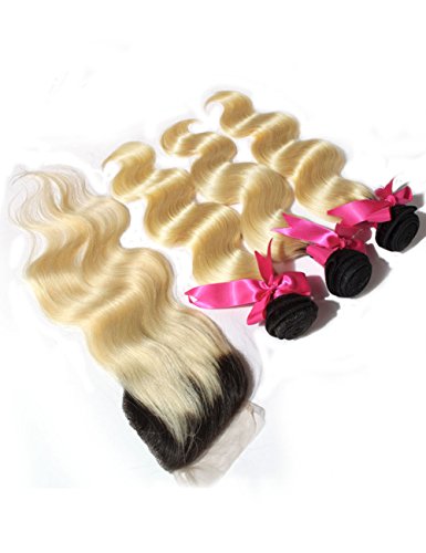 0732130835701 - LILI BEAUTY DARK ROOTS BLONDE 1B/613 OMBRE VIRGIN BODY WAVE PERUVIAN HAIR WITH CLOSURE 3 BUNDLES WITH 1 CLOSURE (24 24 24+16CLOSURE)