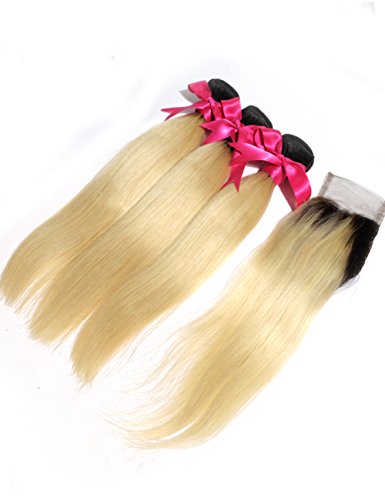 0732130836944 - LILI BEAUTY 1B/613 DARK ROOT BLONDE INDIAN VIRGIN HAIR WITH CLOSURE OMBRE HAIR EXTENSIONS 4PCS/ LOT STRAIGHT HAIR (30 30 30+18CLOSURE)