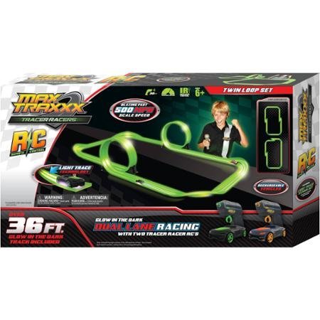 0732235279097 - MAX TRAXXX TRACER RACER GLOW-IN-THE-DARK R/C DUAL LOOP SET, 36' TRACK
