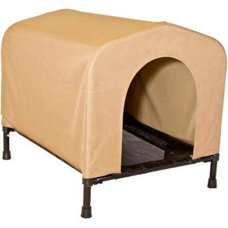 0732235308513 - PORTABLEPET HOUNDHOUSE SMALL KHAKI ELEVATED DOG HOUSE MADE WITH WEATHER RESISTANT FABRIC