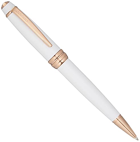 0073228144115 - CROSS BAILEY PEARLESCENT WHITE LACQUER BALLPOINT PEN WITH ROSE GOLD APPOINTMENTS