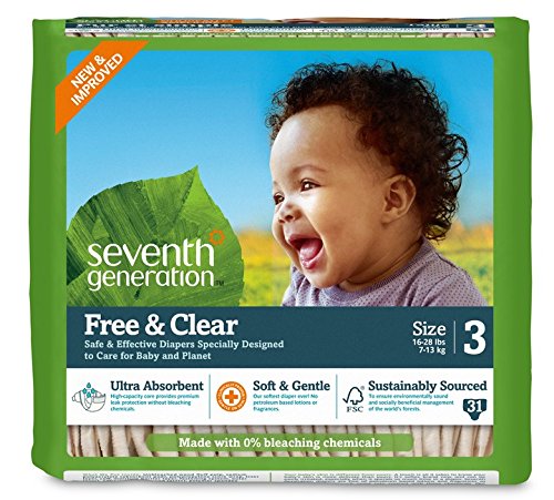 0732913440917 - SEVENTH GENERATION FREE AND CLEAR SENSITIVE SKIN BABY DIAPERS, ORIGINAL UNPRINTED, SIZE 3, 155 COUNT