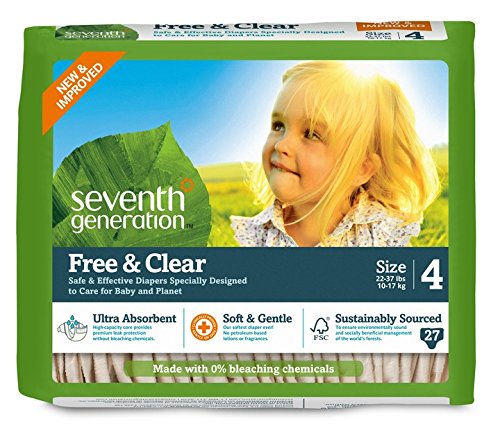 0732913440924 - SEVENTH GENERATION FREE AND CLEAR SENSITIVE SKIN BABY DIAPERS, ORIGINAL UNPRINTED, SIZE 4, 135 COUNT
