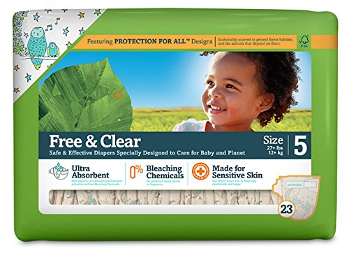 0732913441204 - SEVENTH GENERATION FREE AND CLEAR SENSITIVE SKIN BABY DIAPERS WITH ANIMAL PRINTS, SIZE 5, 23 COUNT (PACK OF 5)