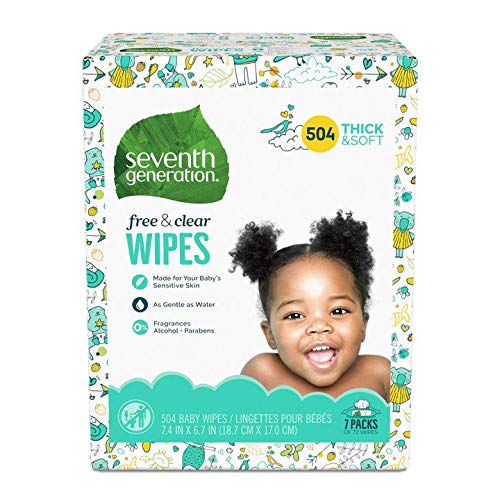 0732913447572 - SEVENTH GENERATION BABY WIPES, FREE & CLEAR UNSCENTED AND SENSITIVE, GENTLE AS WATER, WITH FLIP TOP DISPENSER, 504 COUNT (PACKAGING MAY VARY)