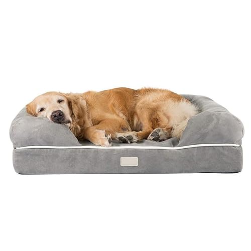 0733039951868 - QUEEN DOG BED, ORTHOPEDIC DOG SOFA MEMORY FOAM MATTRESS, CALMING DOG SOFA BED, WALL PILLOW, WATERPROOF LINER, WASHABLE COVER, NON-SLIP BOTTOM, CHESTER, QUEEN GRAY