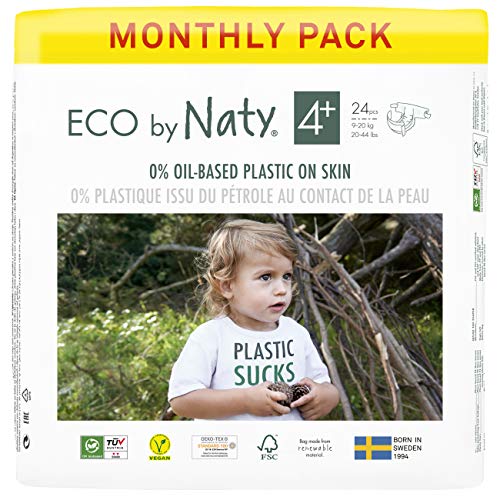 7330933187138 - ECO BY NATY, SIZE 4+, 144 NAPPIES, 9-20 LBS, ONE MONTH SUPPLY, PLANT BASED PREMIUM ECOLOGICAL DIAPER WITH 0% OIL PLASTIC ON SKIN