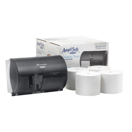 0073310567952 - GEORGIA-PACIFIC COMPACT 5679500 TRANSLUCENT SMOKE COMPACT BATHROOM TISSUE DISPENSER AND ANGEL SOFT PS STARTER KIT, 10-1/8 WIDTH X 7-1/8 HEIGHT X 6-3/4 DEPTH