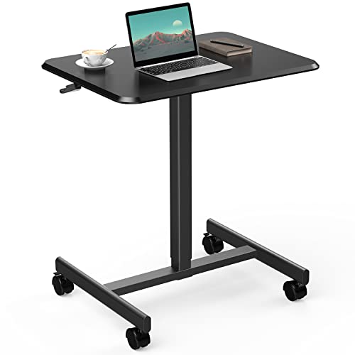0733257268328 - SWEETCRISPY MOBILE STANDING DESK, 28 INCH PNEUMATIC SIT TO STAND DESK HEIGHT ADJUSTABLE LAPTOP ROLLING CART WITH LOCKABLE WHEELS FOR HOME OFFICE COMPUTER PROJECTOR WORKSTATION