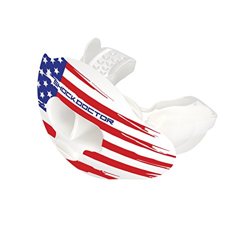 0733313046693 - SHOCK DOCTOR 3300 MAX AIRFLOW LIP GUARD MOUTHGUARD WITH TETHER, TRANS WHITE/US FLAG, ADULT SIZE