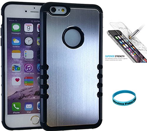 0733757036342 - IPHONE 6S CASE, HYBRID SHOCKPROOF SLIM ULTRA THIN IMPACT RESISTANT COVER SILVER CROME ON BLACK SKIN. WIRELESS FONES TM WRISTBAND SCREEN PROTECTOR INCLUDED.