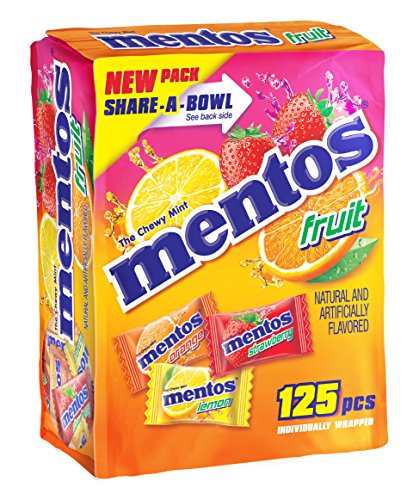 0073390009335 - MENTOS CHEWY MINTS IN ASSORTED FRESH FRUIT FLAVOR - STRAWBERRY / ORANGE / LEMON - 125 INDIVIDUALLY WRAPPED (PACK OF 4)