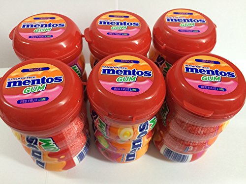 0073390014506 - MENTOS GUM BIG CURVY BOTTLE TROPICAL RED FRUIT LIME 50 PIECES. PACK OF 6.