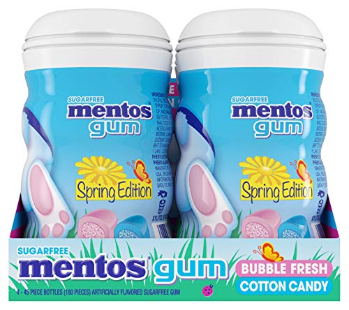 0073390014919 - MENTOS SUGARFREE CHEWING GUM WITH XYLITOL BUBBLE FRESH COTTON CANDY EASTER BUNNY 45 PIECE BOTTLE BULK PACK OF, SPRING EDITION (NEW), 180 COUNT, (PACK OF 4)