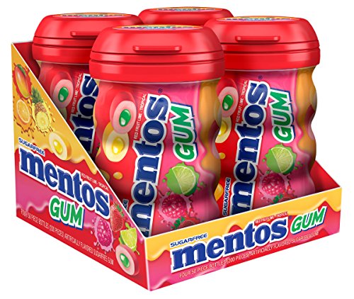0073390024512 - MENTOS GUM BIG BOTTLE CURVY, TROPICAL RED FRUIT/LIME, 50 PIECES (PACK OF 4)