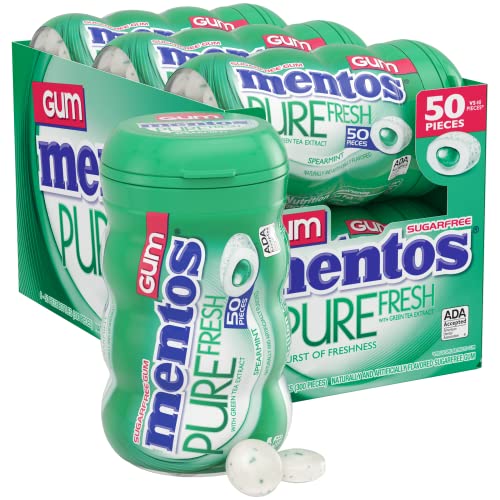 0073390084363 - MENTOS PURE FRESH SUGAR-FREE CHEWING GUM WITH XYLITOL, SPEARMINT, 50 PIECE BOTTLE (BULK PACK OF 6)