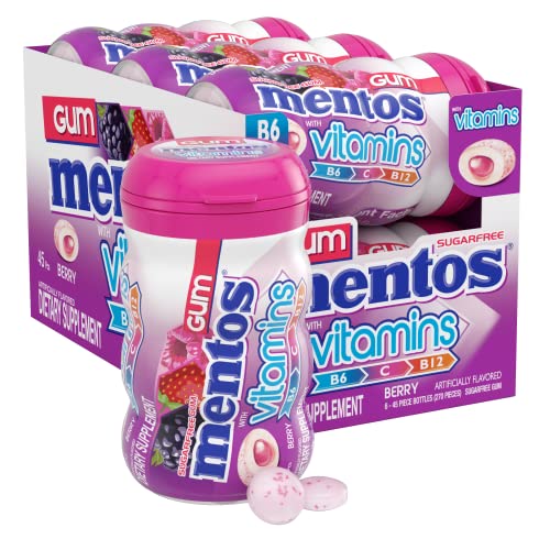 0073390592622 - MENTOS GUM WITH VITAMINS, SUGAR-FREE CHEWING GUM WITH XYLITOL, BERRY FLAVOR, VITAMINS B6, B12, & C, 45 PIECE BOTTLE (PACK OF 6)