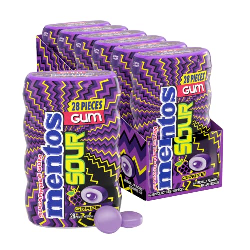 0073390712112 - MENTOS SOUR SUGAR-FREE CHEWING GUM WITH XYLITOL, SOUR GRAPE FLAVORED, 28 PIECE BOTTLE (PACK OF 6)