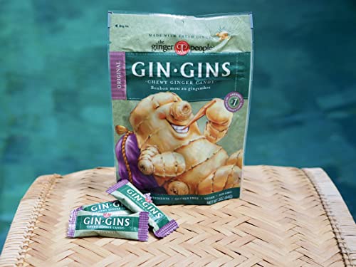 0734027905221 - GIN GINS ORIGINAL CHEWY GINGER CANDY BY THE GINGER PEOPLE – INDIVIDUALLY WRAPPED HEALTHY CANDY - ORIGINAL GINGER FLAVOR, 3 OZ BAGS - PACK OF 8 (24 OZ)
