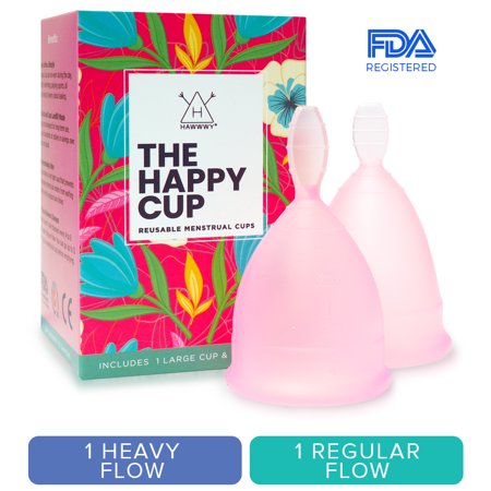 0734038377529 - HAPPY CUP MENSTRUAL CUP BY HAWWWY TAMPON & PAD ALTERNATIVE PERIOD CUP FOR REGULAR AND HEAVY FLOW ECO FRIENDLY REUSABLE FBA REGISTERED FEMININE BEGINNER EXPERIENCED MENSTRUAL CUPS (1 SMALL & 1 LARGE)