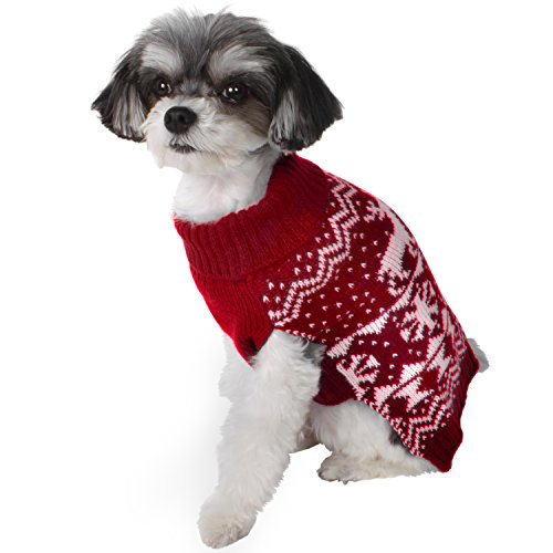 0734213019725 - AKC AMERICAN KENNEL CLUB PREMIUM QUALITY MOOSE FAIR ISLE HOLIDAY PET SWEATER - RED, L