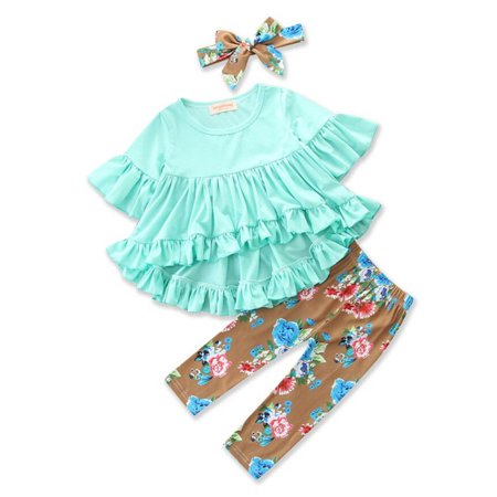 0734391971785 - BOUTIQUE TODDLER KIDS BABY GIRL FLOWER TOP DRESS PANTS LEGGING OUTFIT CLOTHES