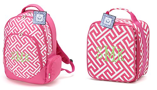 0734872591211 - PERSONALIZED SCHOOL BUNDLE GREEK KEY BACKPACK AND LUNCH BAG, PINK