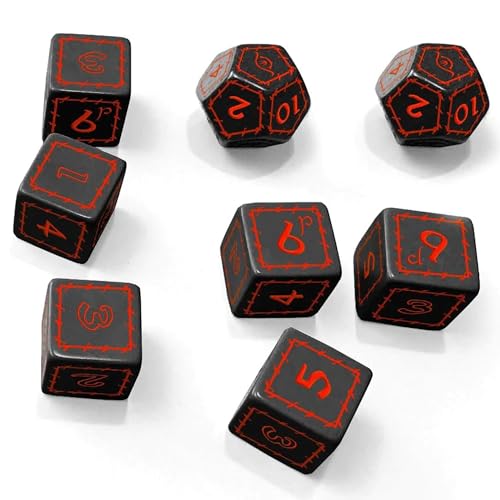 7350105220487 - FREE LEAGUE PUBLISHING: THE ONE RING: BLACK DICE SET - 8 ENGRAVED DICE, BLACK WITH RED NUMBERS, TABLETOP ROLEPLAYING GAME ACCESSORY, LORD OF THE RINGS