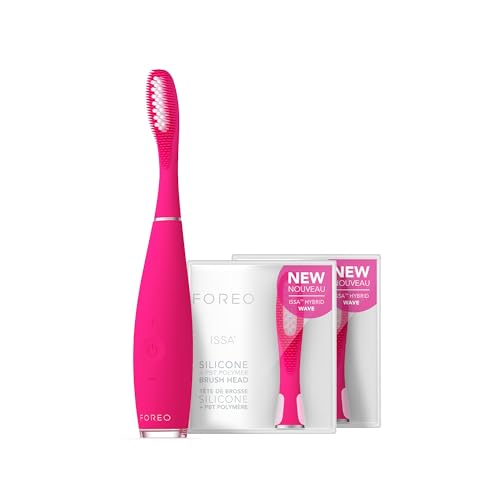 7350120792655 - FOREO TOTAL ORAL CARE ISSA 3 BUNDLE - ULTRA-HYGIENIC 4-IN-1 SILICONE SONIC ELECTRIC TOOTHBRUSH + 2 X ISSA HYBRID WAVE BRUSH HEAD - WHITE TEETH, CLEAN GUMS, CHEEKS & TONGUE, SOFT TOOTHBRUSH - FUCHSIA