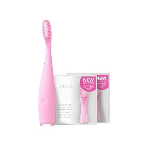 7350120792679 - FOREO TOTAL ORAL CARE ISSA 3 BUNDLE - ULTRA-HYGIENIC 4-IN-1 SILICONE SONIC ELECTRIC TOOTHBRUSH + 2 X ISSA HYBRID WAVE BRUSH HEAD - WHITE TEETH, CLEAN GUMS, CHEEKS & TONGUE, SOFT TOOTHBRUSH - PINK