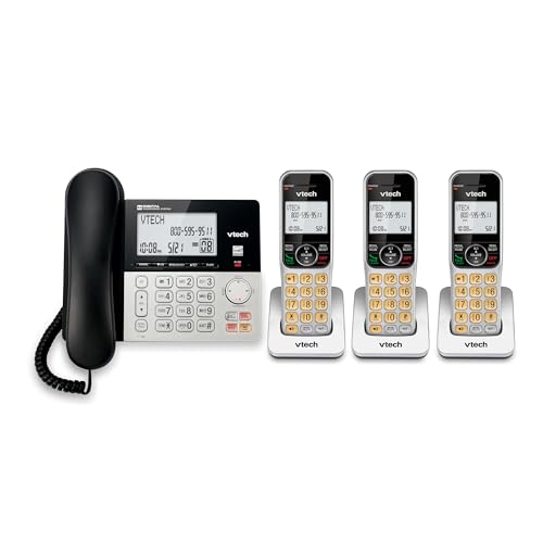 0735078056535 - VTECH VG208-3 DECT 6.0 3-HANDSET CORDED/CORDLESS PHONE FOR HOME WITH ANSWERING MACHINE, CALL BLOCKING, CALLER ID, LARGE BACKLIT DISPLAY, DUPLEX SPEAKERPHONE, INTERCOM, LINE-POWER BACKUP(SILVER/BLACK)