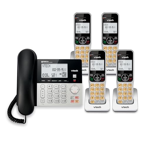 0735078056542 - VTECH VG208-4 DECT 6.0 4-HANDSET CORDED/CORDLESS PHONE FOR HOME WITH ANSWERING MACHINE, CALL BLOCKING, CALLER ID, LARGE BACKLIT DISPLAY, DUPLEX SPEAKERPHONE, INTERCOM, LINE-POWER BACKUP(SILVER/BLACK)
