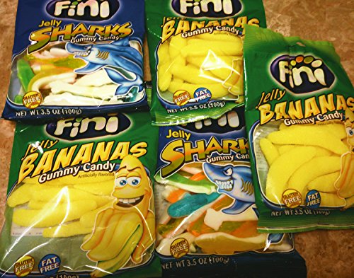 0735204972517 - 5 BAGS OF HALLOWEEN FINI GUMMY CANDY-3 BAGS JELLY BANANAS GUMMY CANDY-2 BAGS FINI SHARKS GUMMY CANDY-(TOTAL OF 17.5 OZ)