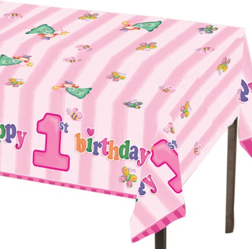 0073525574370 - CREATIVE CONVERTING FUN AT ONE HAPPY FIRST BIRTHDAY GIRL PLASTIC TABLE COVER, RECTANGLE 54 X 108