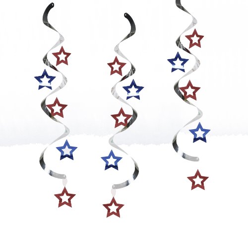 0073525721279 - CREATIVE CONVERTING DIZZY DANGLERS RED AND BLUE STARS HANGING PARTY DECOR